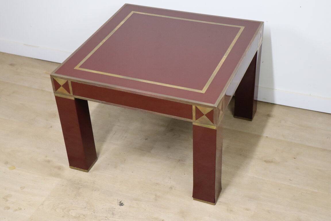 Vintage Jean-Claude Mahey coffee table in lacquered wood and brass, 1970
