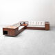 Canapé d'angle vintage avec compartiments de rangement et radio intégrée – design italien des années 1970