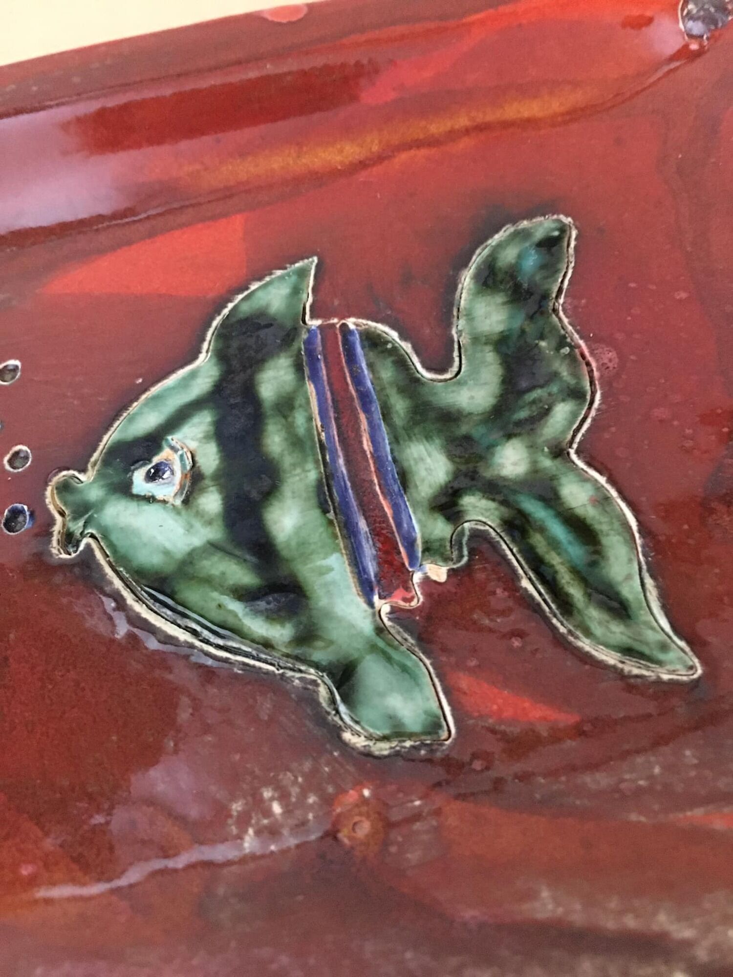 Ceramic dish for cake or other presentation with “Fish” motifs