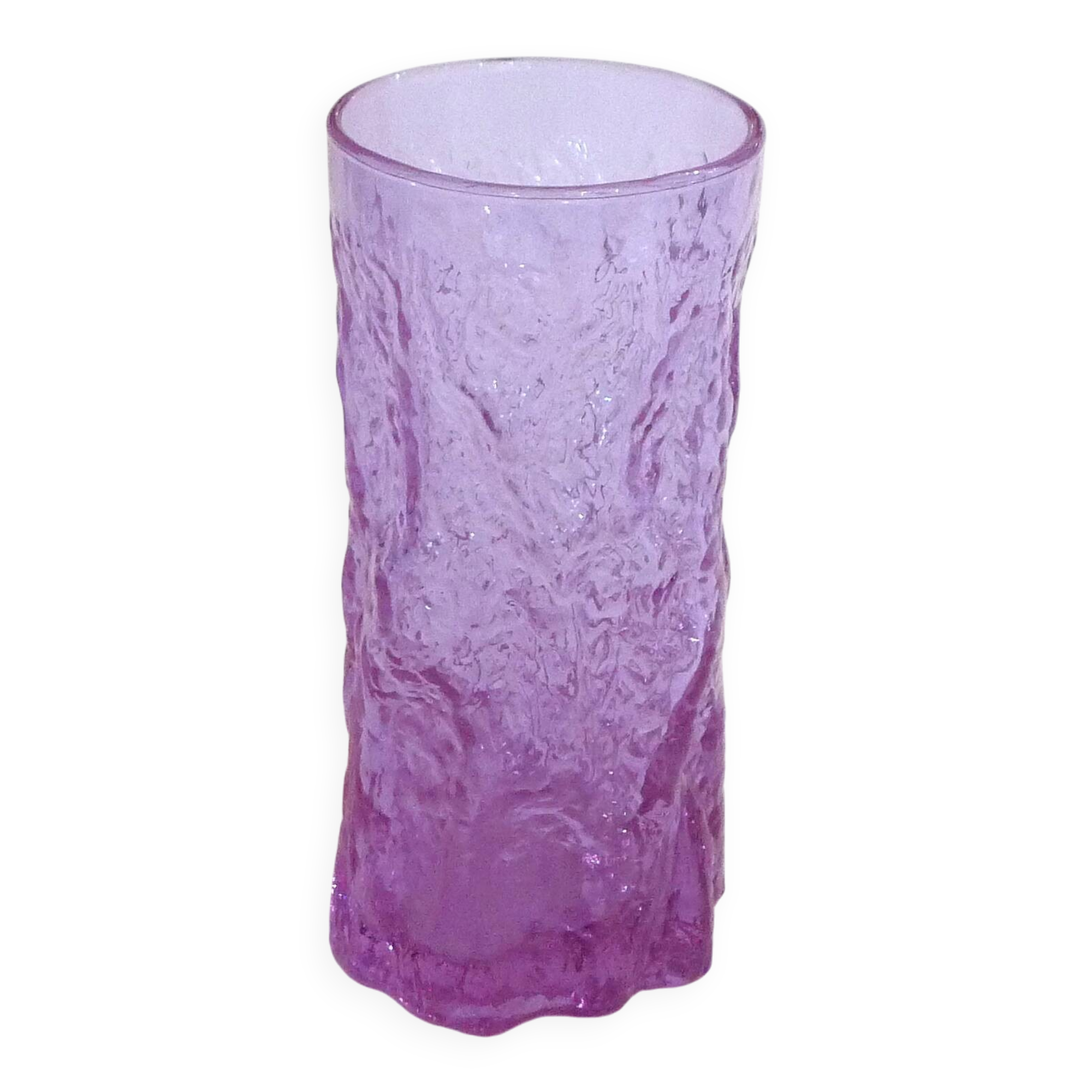 Mauve glass bark-patterned goblet vase, 1960s