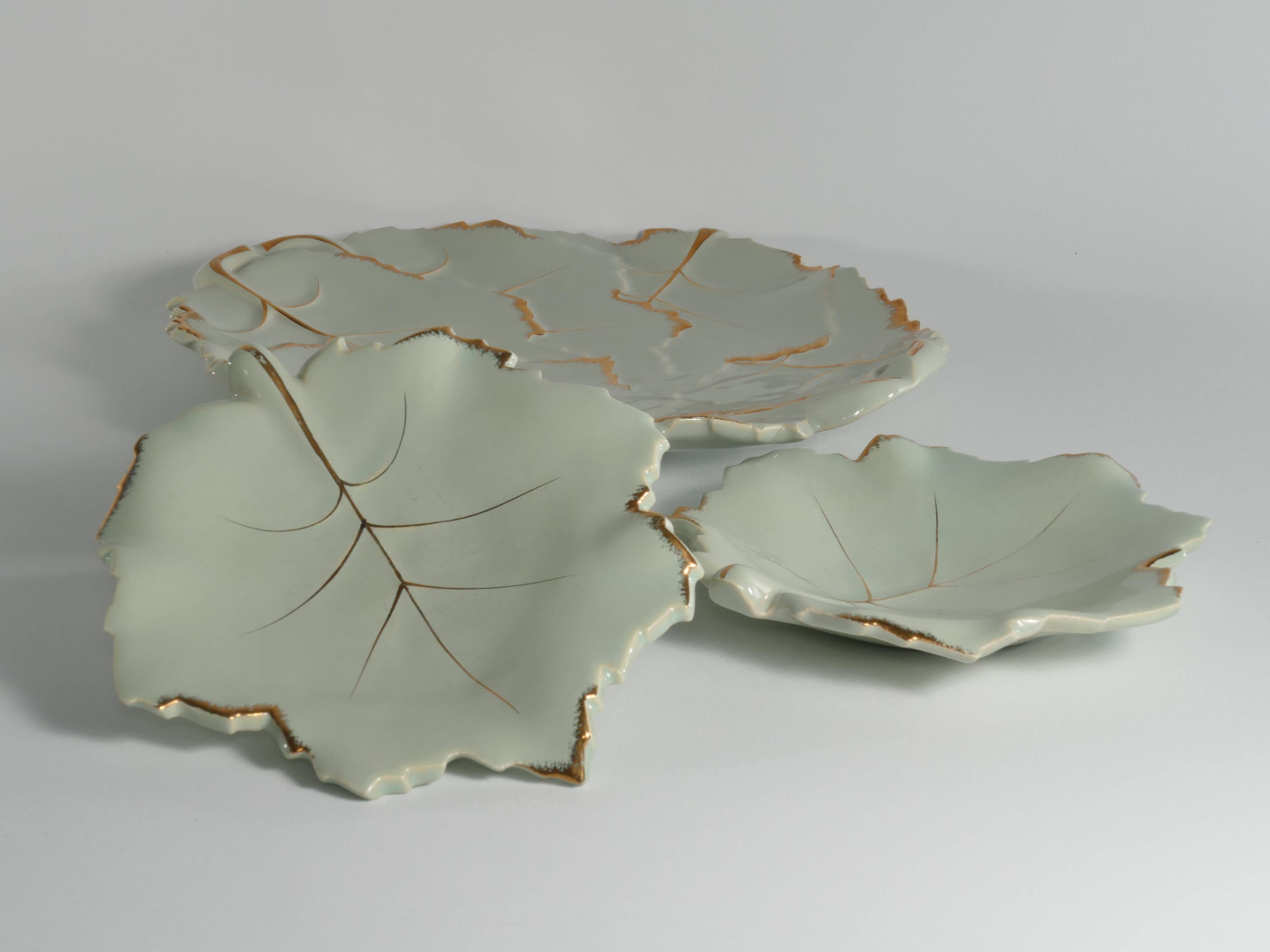 Art Deco Pistachio and Gold Leaf Plates Viloca Paris Caffarelli