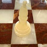 Vintage brown and white alabaster chess board hand carved pieces