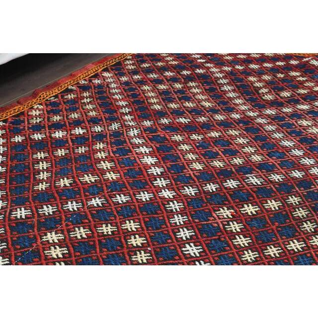 1970s Vintage Turkish Oushak Handmade Wool Cotton Red Runner Rug 161x214