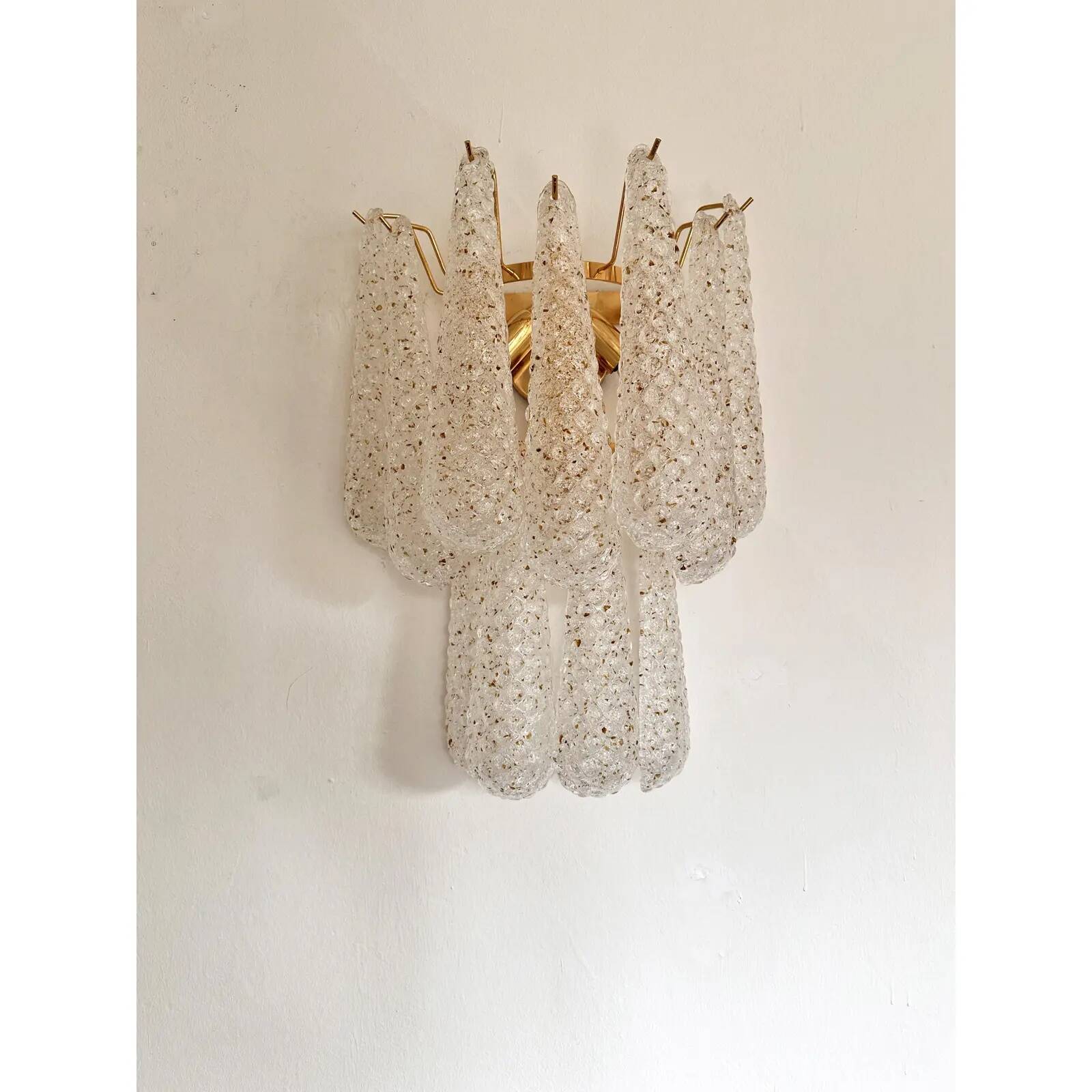 Set of 2 Modern “Conchiglie” Gold Murano Glass Wall Sconces