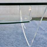 1980s design coffee table in glass and perspex (lucite)