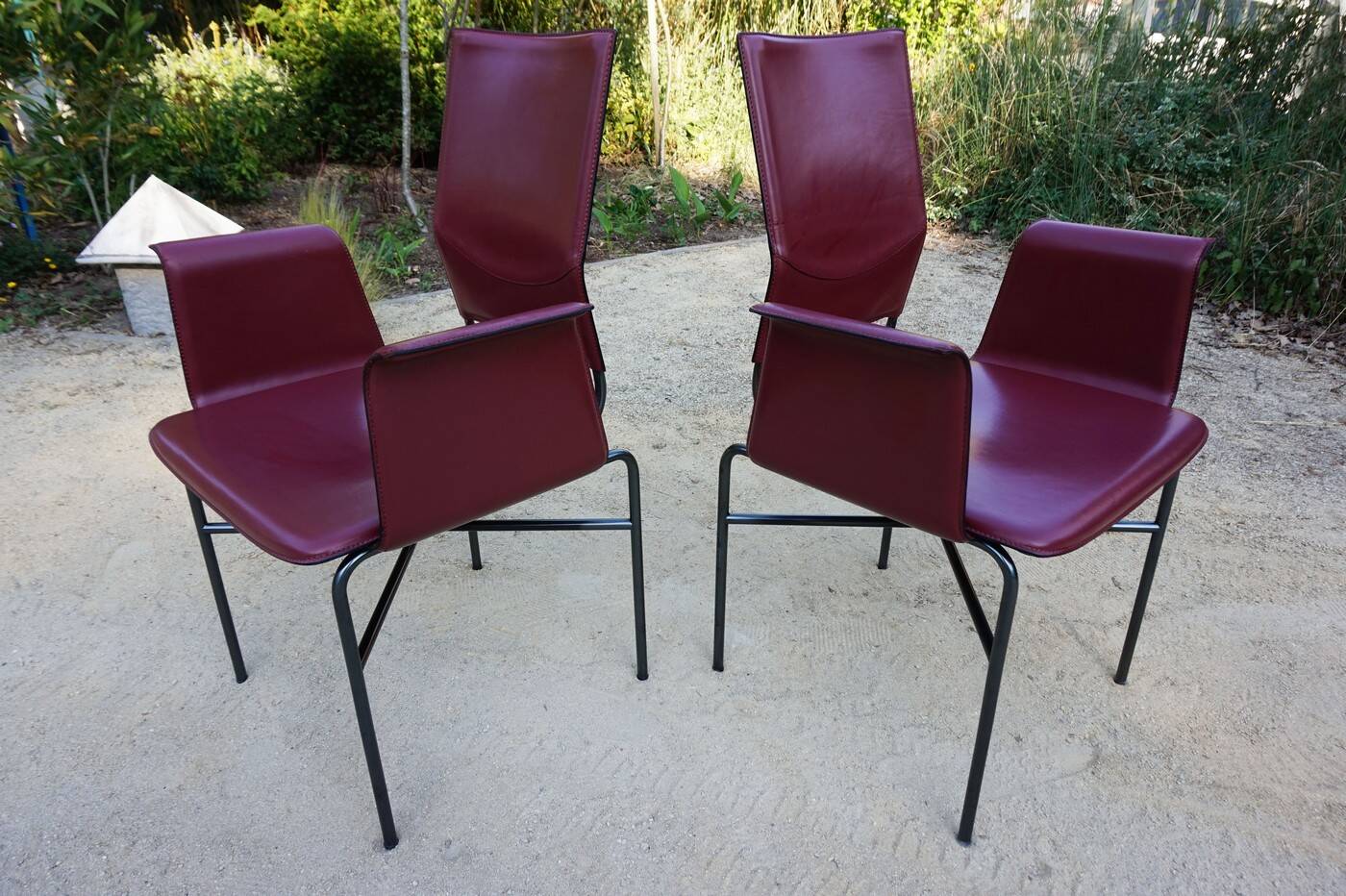 Ross Littell for Matteo Grassi Armchairs Bordeaux Leather & Steel, set of 2