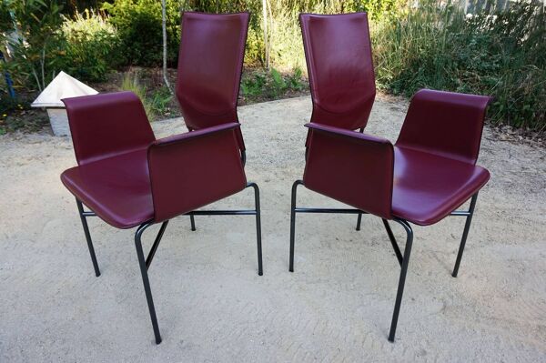 Ross Littell pour fauteuils Matteo Grassi en cuir Bordeaux et acier, ensemble de 2