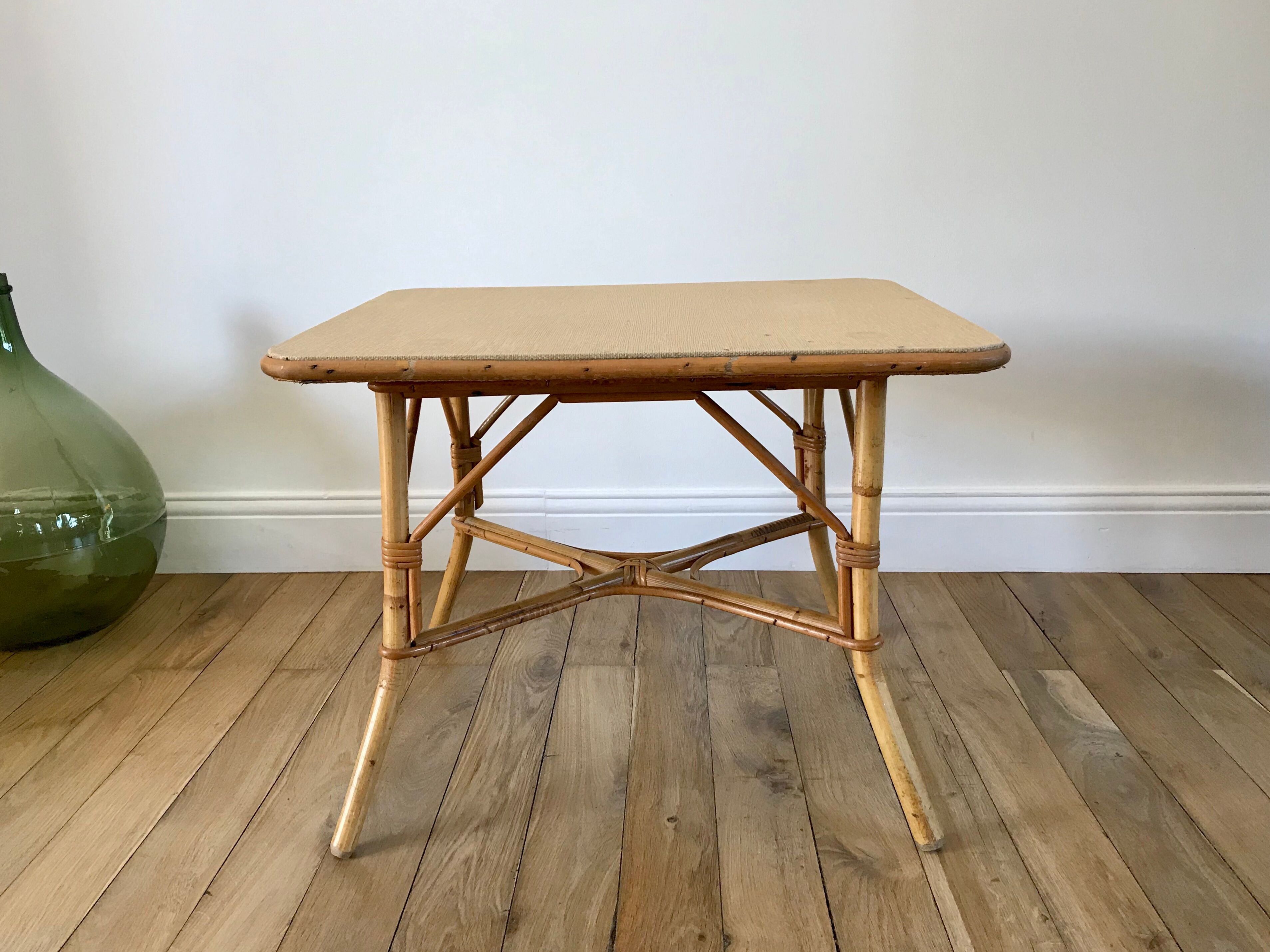 Coffee table in rattan and bamboo 60s