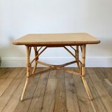 Table basse en rotin et bambou années 60