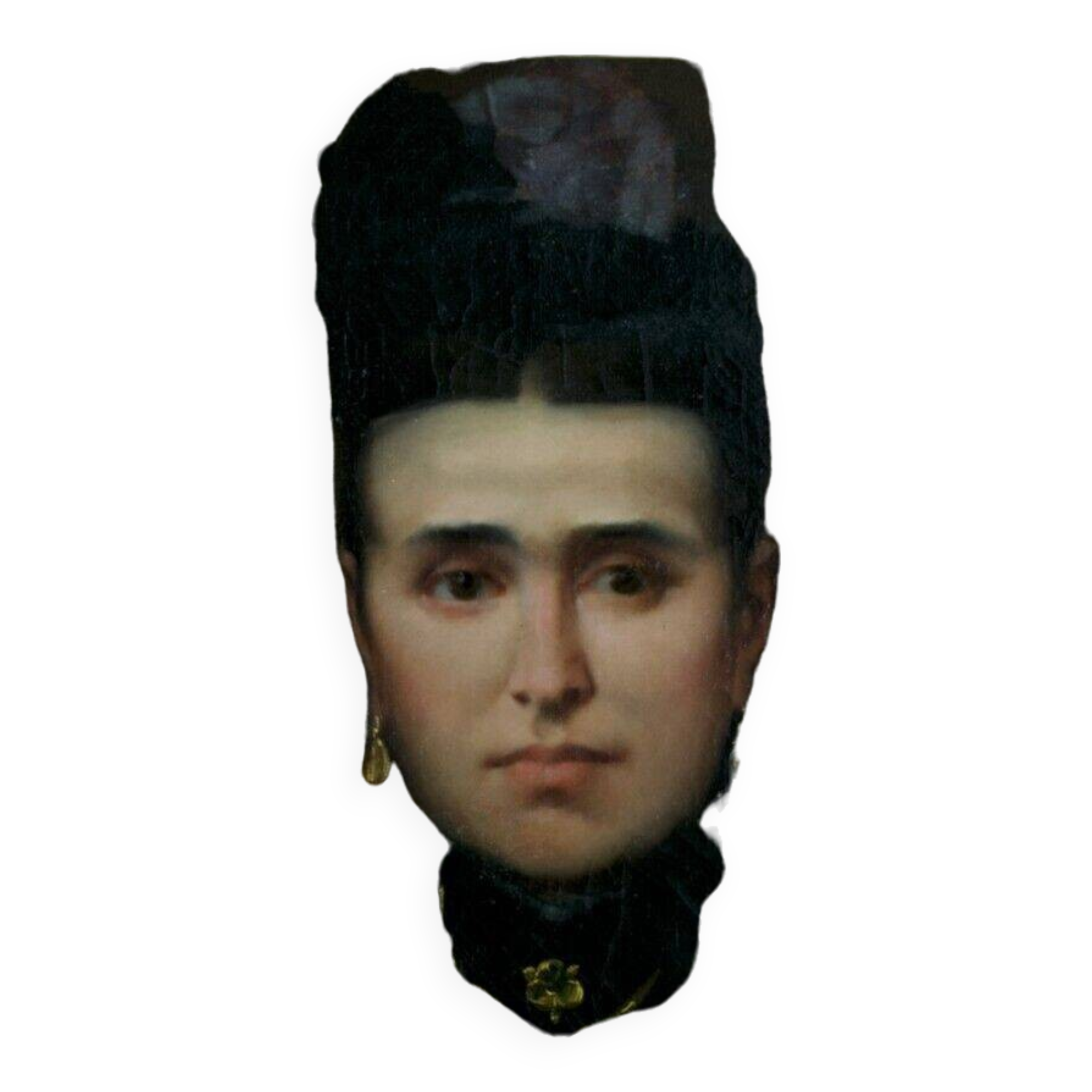 Beau portrait du 19e siècle d'une jeune femme en robe à ruban bleu.