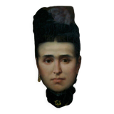 Beau portrait du 19e siècle d'une jeune femme en robe à ruban bleu.
