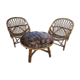 Paire fauteuils rotin et table