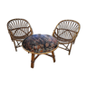 Pair of rattan armchairs and table