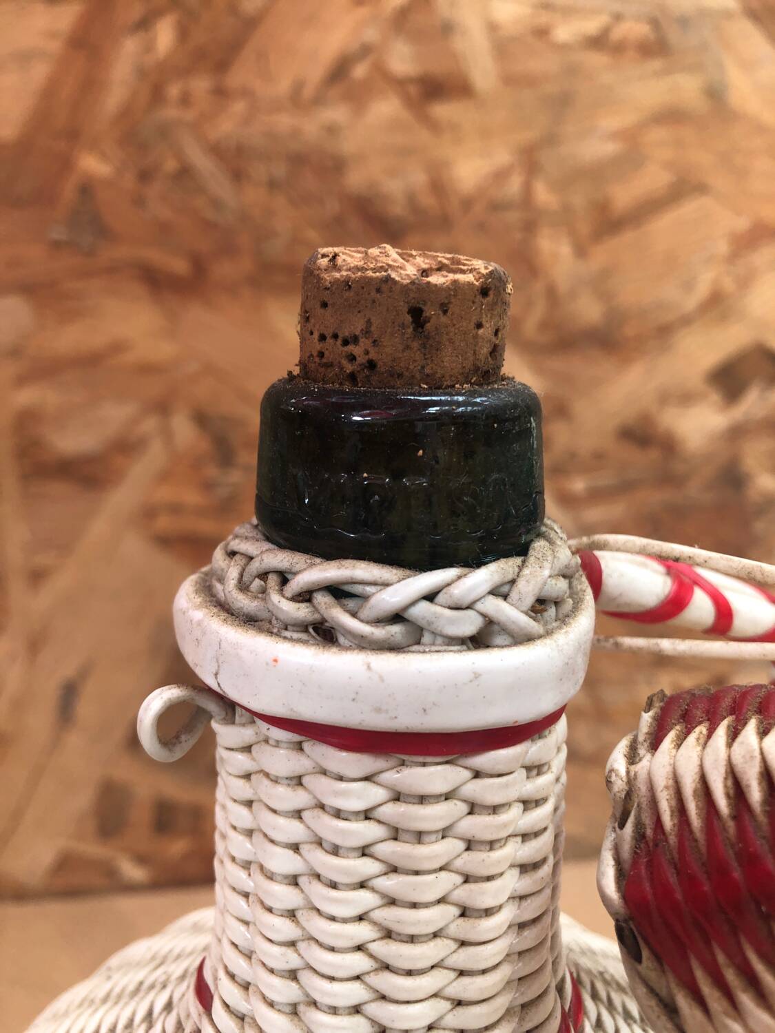 Old Lady Jeanne Glass Bottle + Vintage Braided Scoubidou #A967