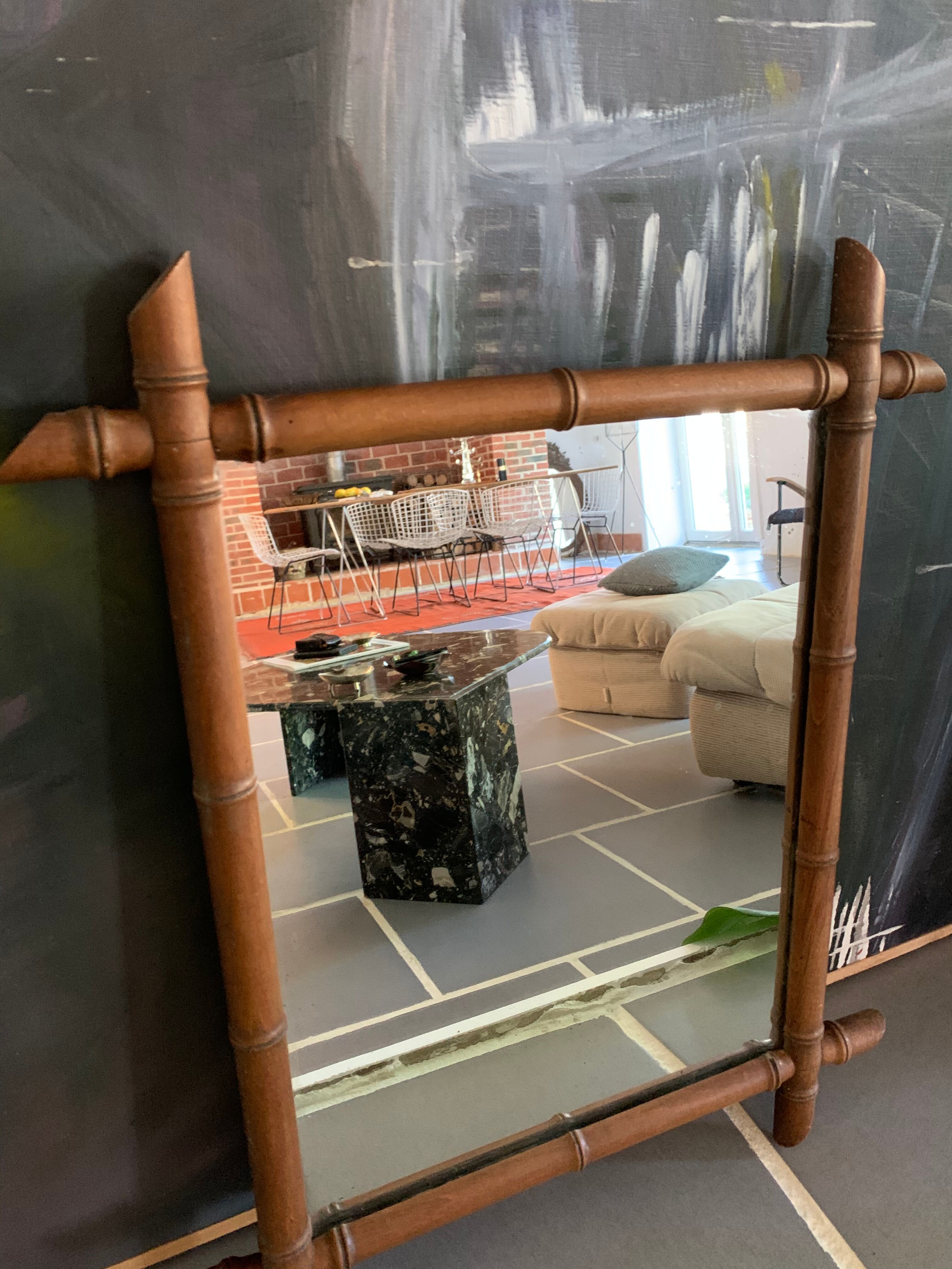 Old wood mirror turned bamboo style