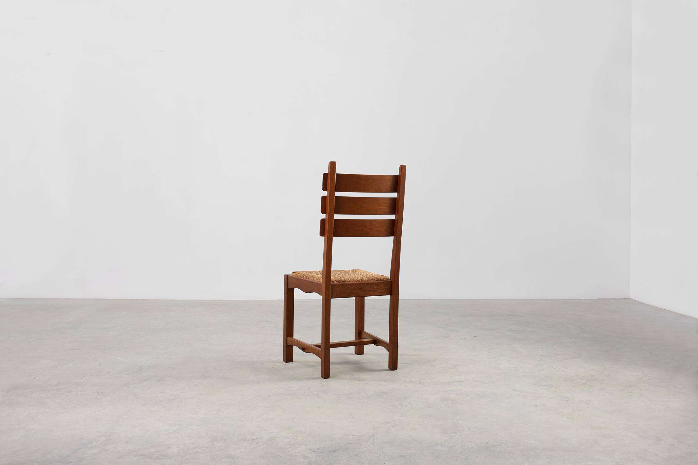 1960s Belgian Mid-Century Chair in Oak and Wicker, Brutalist Style