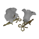 Pair applies Louis XVI Bronze opaque tulip light