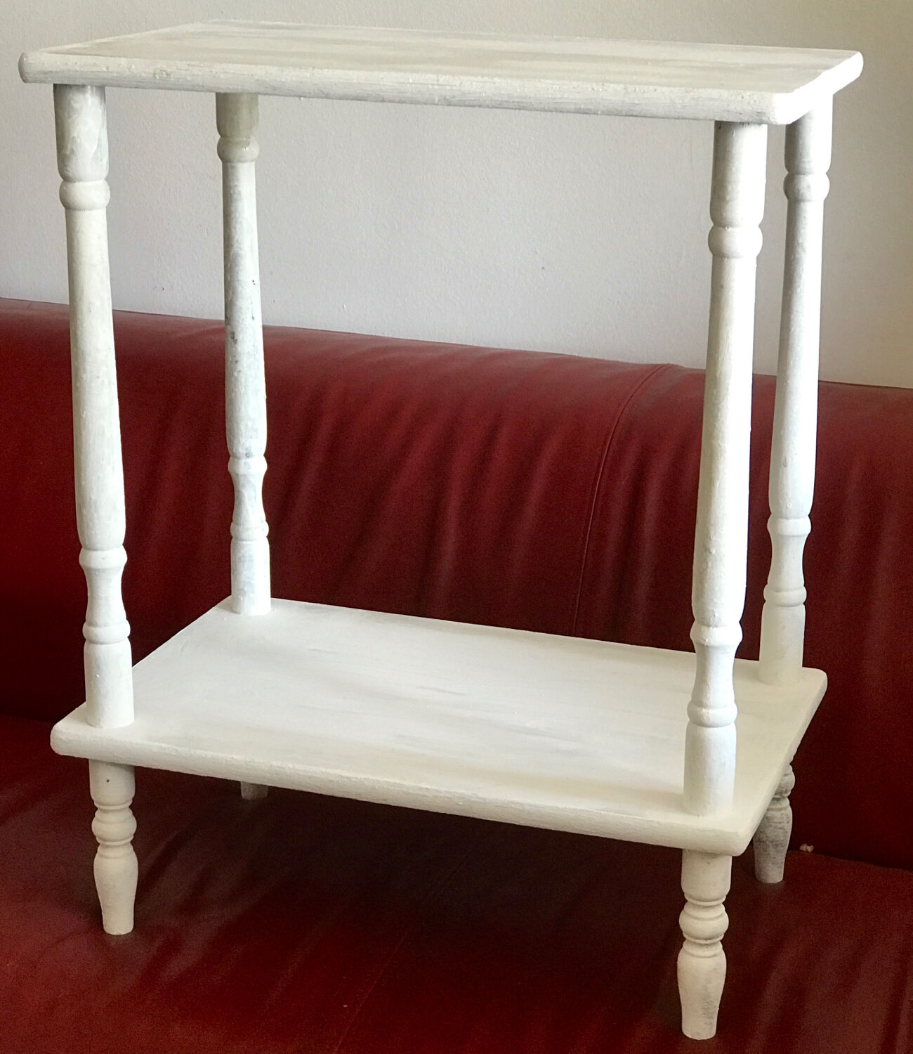 Vintage wooden side table with white patina