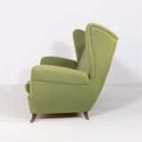 Canapé à oreilles en tissu vert par Paolo Buffa, Italie années 1950