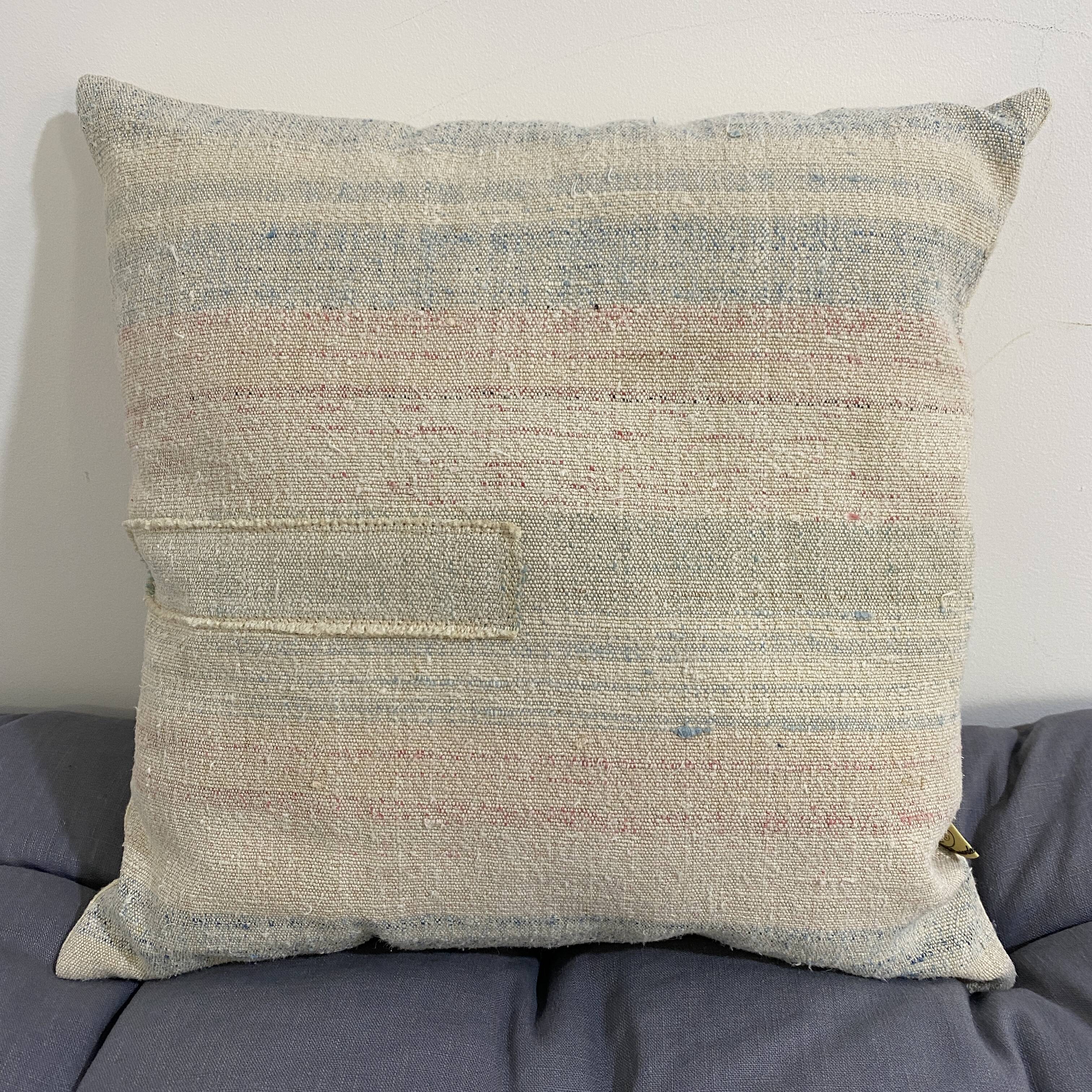 Handmade cushion in vintage fabric, Kilim style.