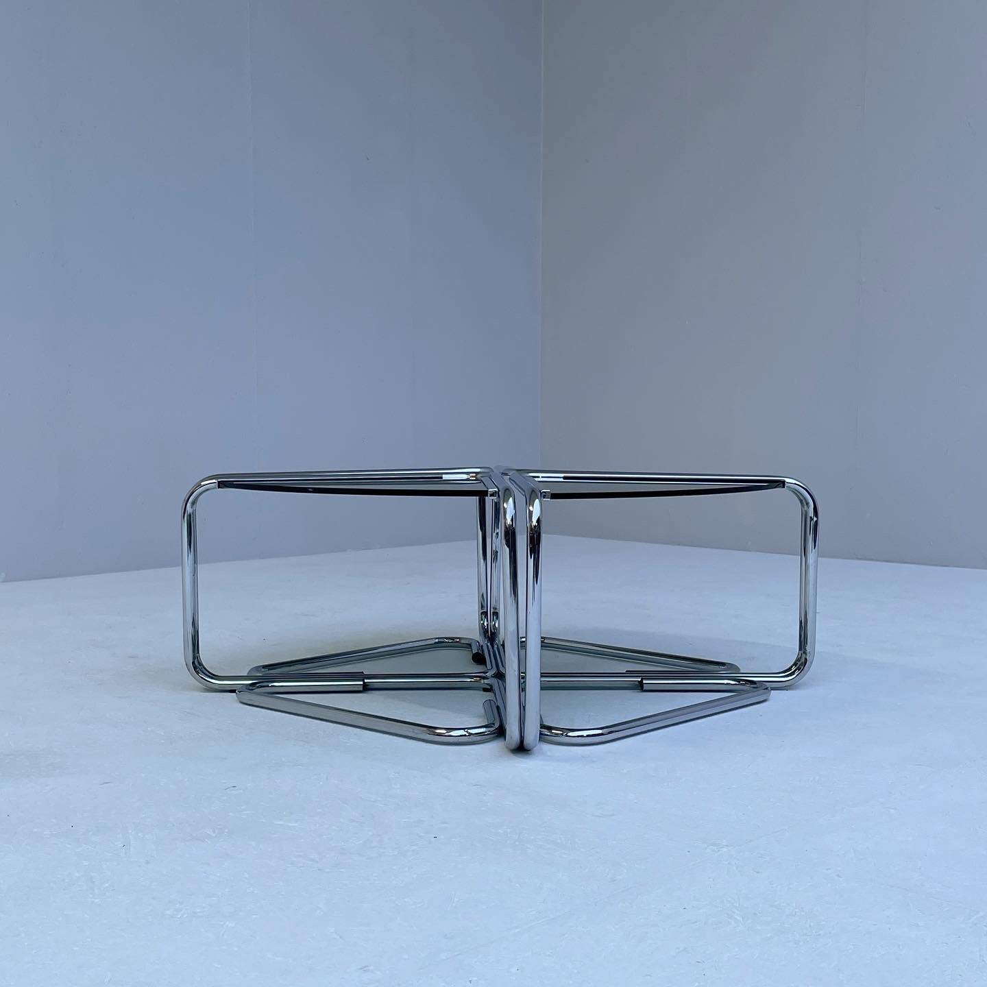 Italian modular coffee table in chrome and smoked glass