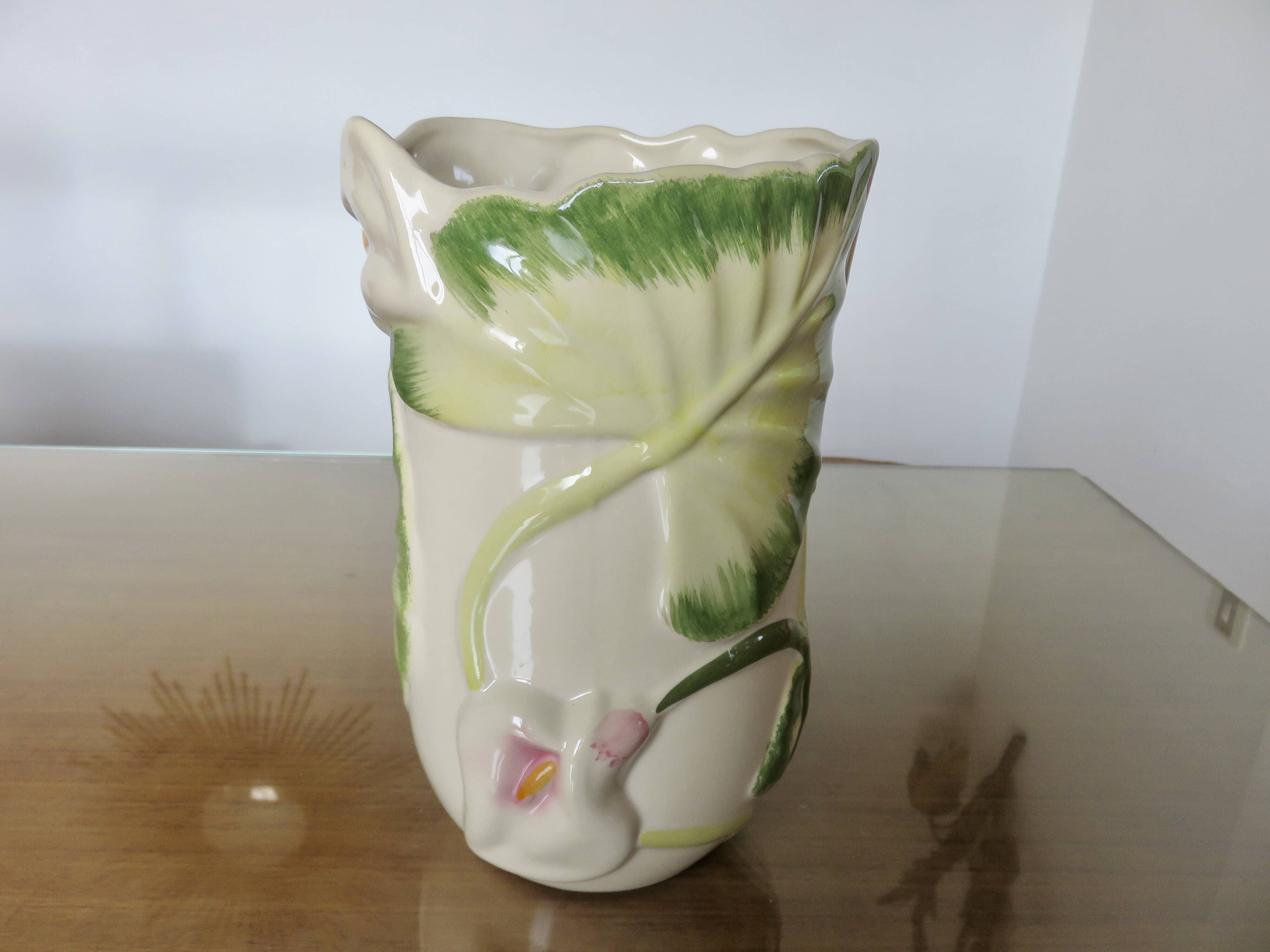 Ceramic vase, floral pattern, numbered and signed 70s 80s
