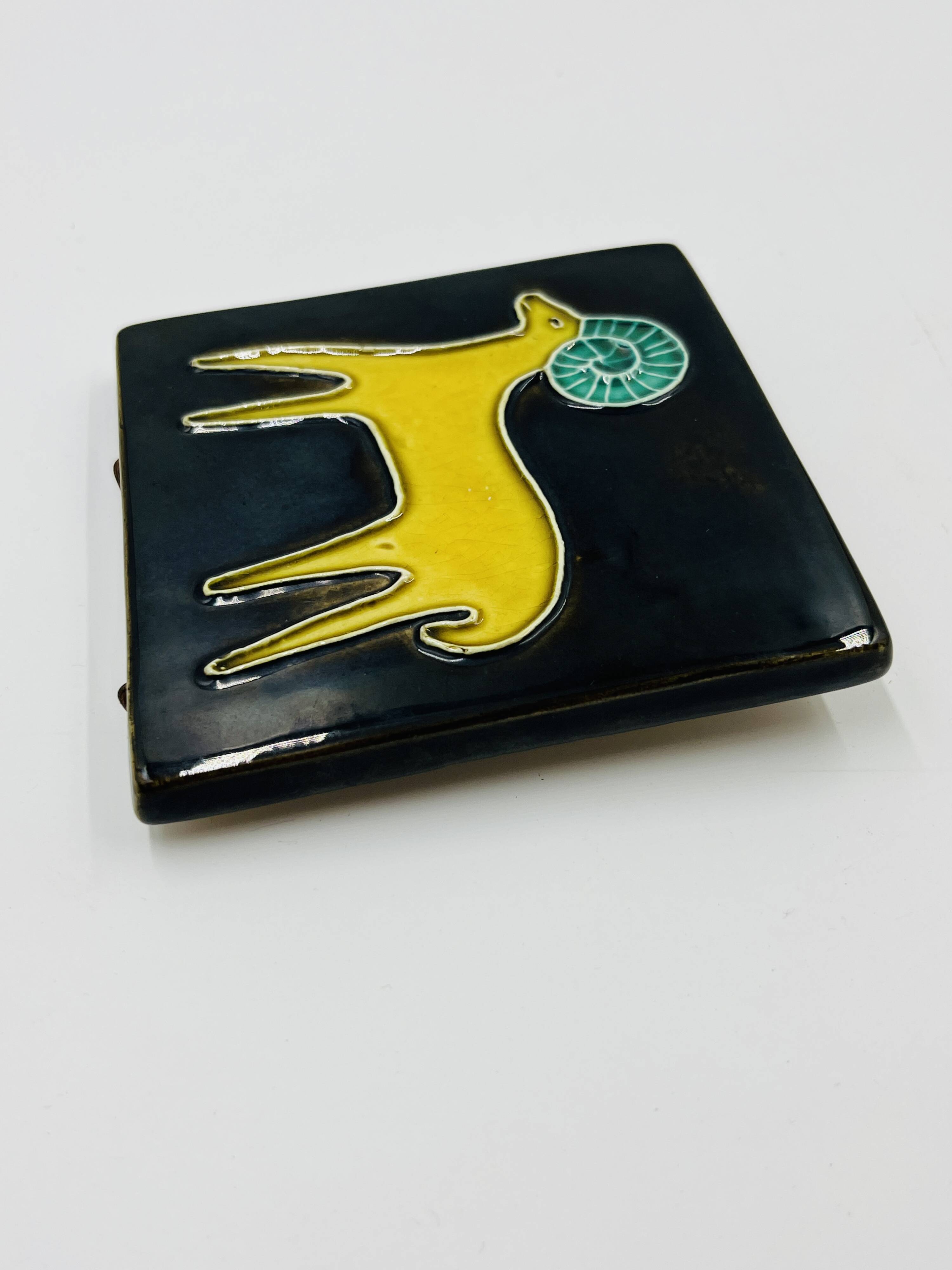 Vintage ceramic tile by Yvette Manoy - 1968