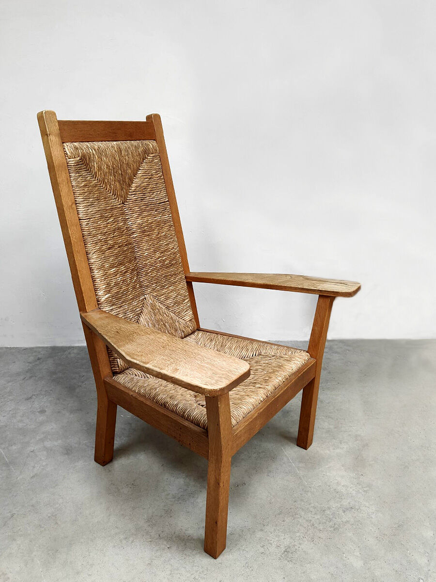 Vintage Worpsweder high back rush wicker armchair Willi Ohler
