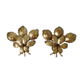 Paire d'appliques triples, feuille, fleur, en métal doré années 70