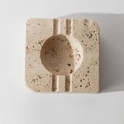 Vintage alabaster ashtray from the 1960s, beige stone, mid-century design, San Gimignano, Italy.
