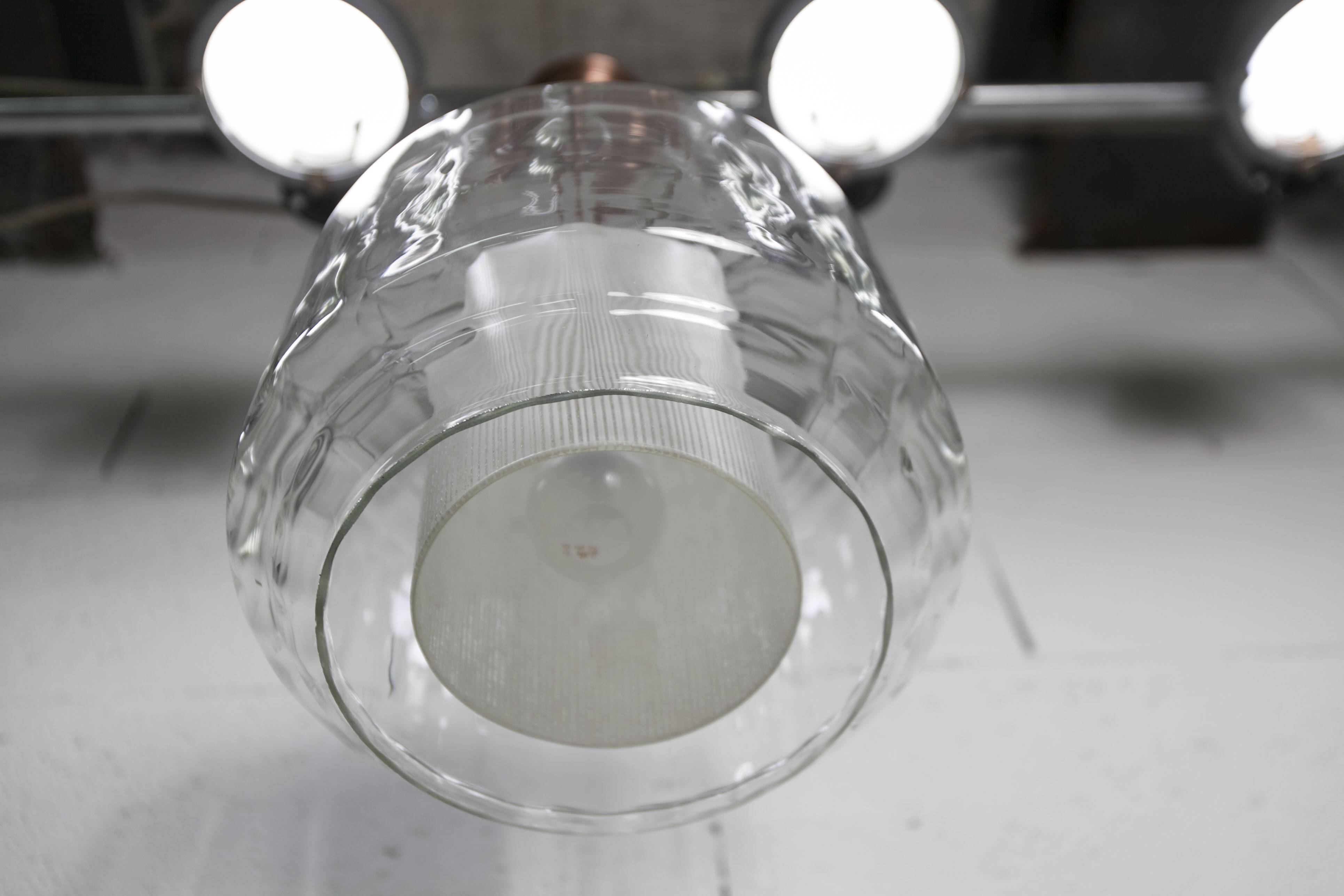 Chandelier 1930 double Opaline blown glass brass and copper