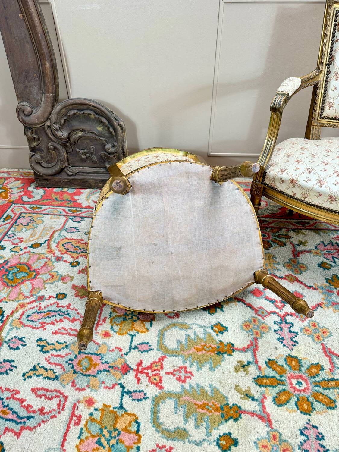 Pair of louis xvi style gilded wood armchairs, 19th century