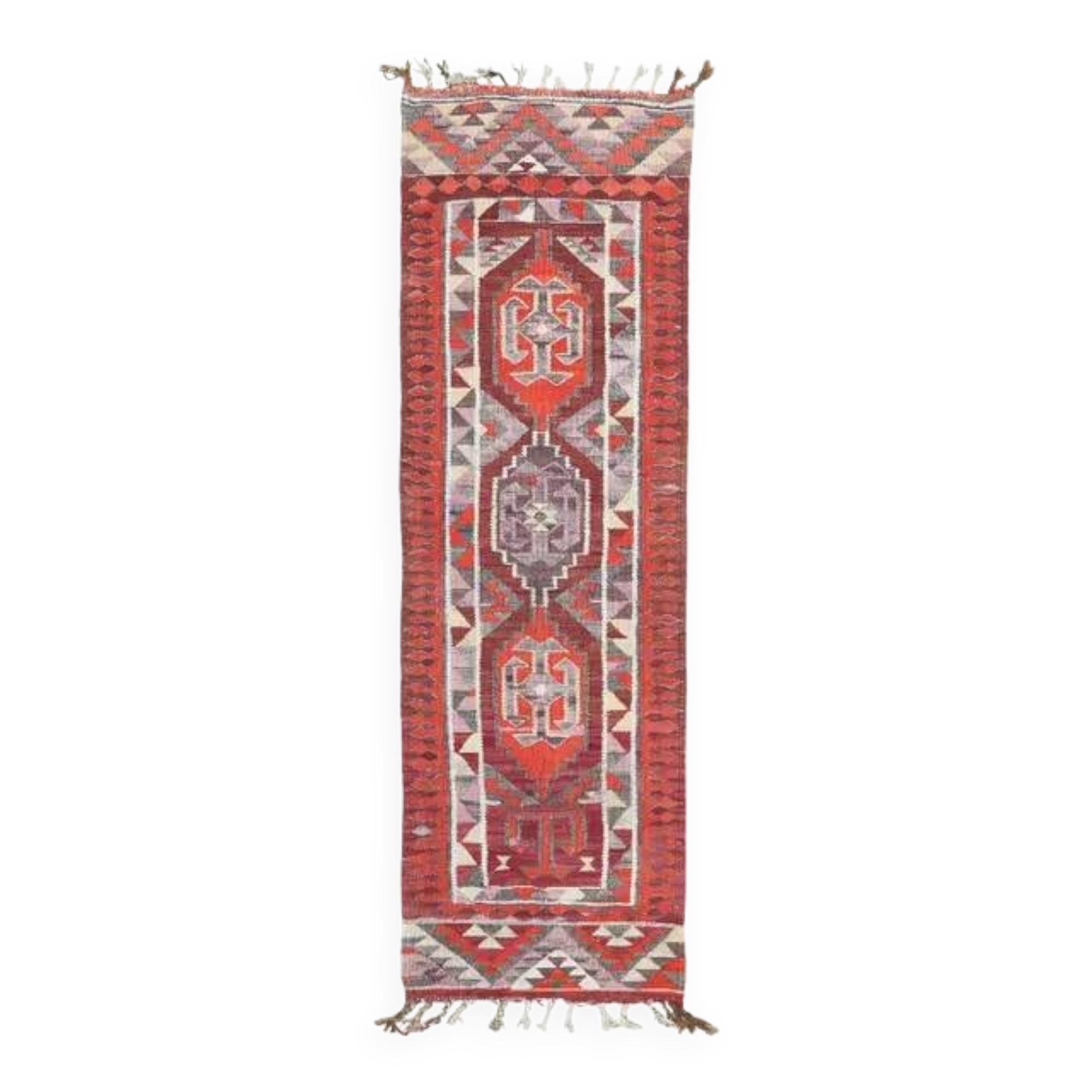 1970s Vintage Turkish Hand-Knotted Wool Cotton Red Runner Rug 89x282