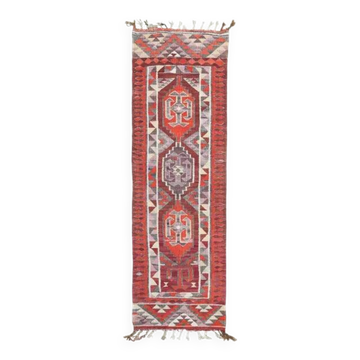 Tapis coureur vintage turc en laine et coton noué à la main des années 1970, 89x282.
