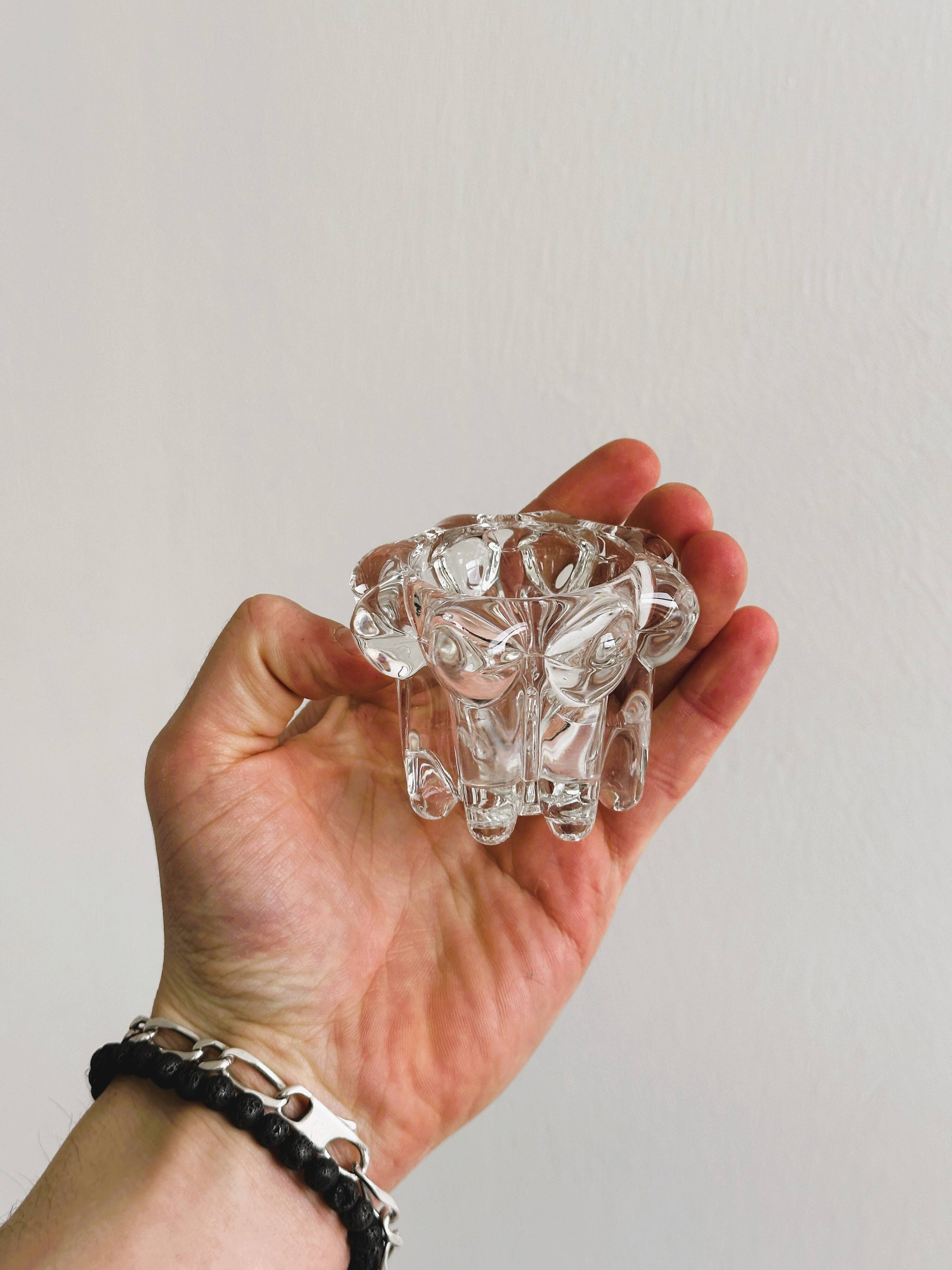 Duo of small crystal candlesticks