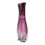 Large Val St Lambert Vase, signed. In pink tones. Twisted design/33 cm