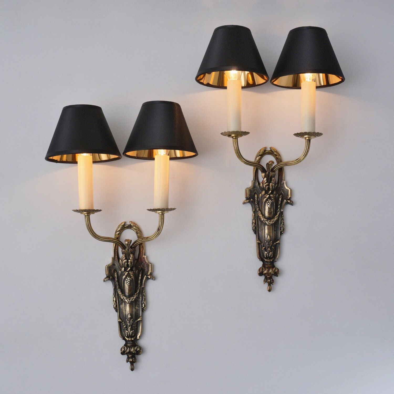 Pair antique sconces wall lights LB Deposé Leboullanger Freres, gilt bronze, 1900 ca, French