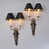 Pair antique sconces wall lights LB Deposé Leboullanger Freres, gilt bronze, 1900 ca, French