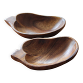 2 raviers en teak en forme de feuille