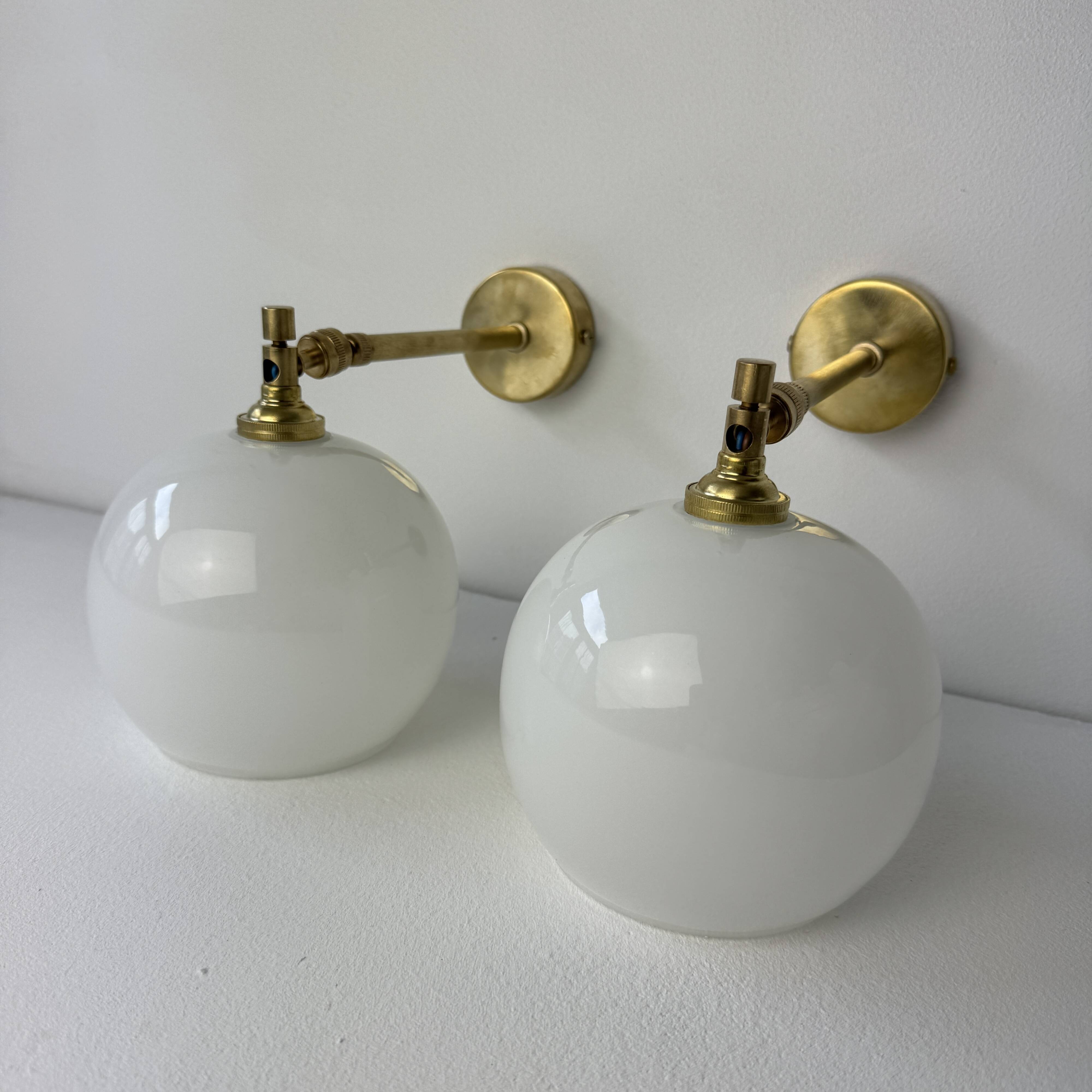 PAIR OF OLD VINTAGE OPALINE AND BRASS Sconces