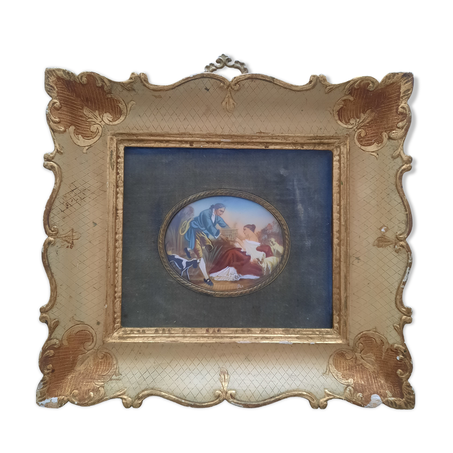 Enamel painting/under glass - Old - Signed