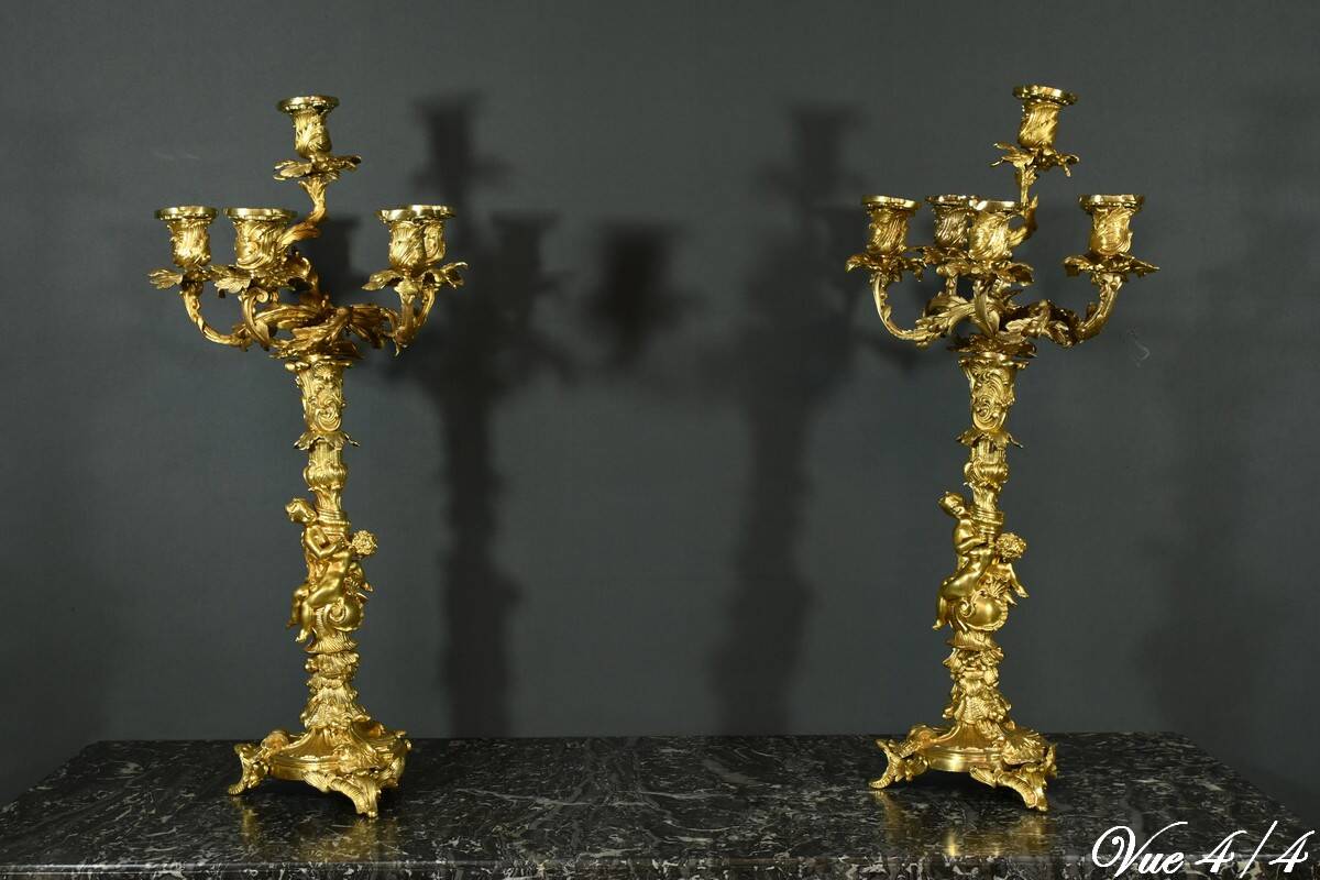 Bronze Candelabra, after J-A. Meissonnier, Rococo style, Napoleonic era