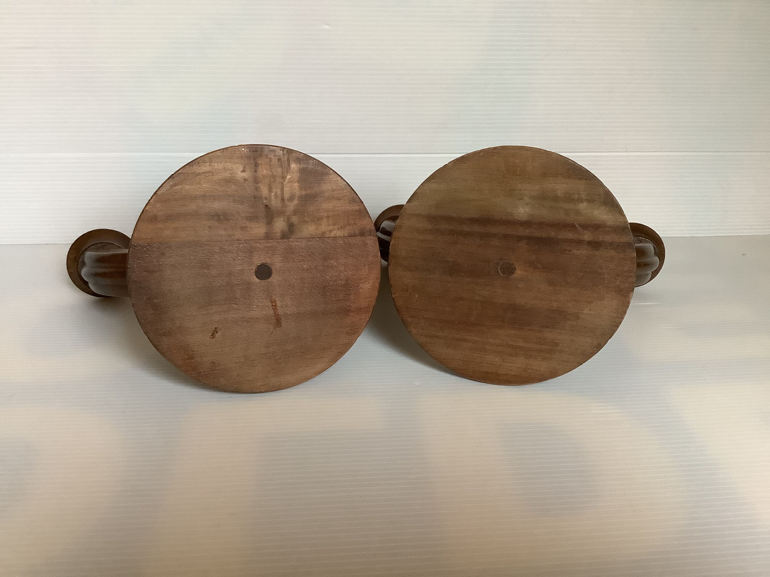 Old pair of brutalist wooden candlesticks dried flower candles