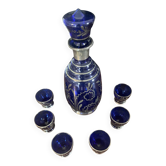 Antique Cobalt Blue Glass Liqueur Set with Applied Silver Decoration – 7