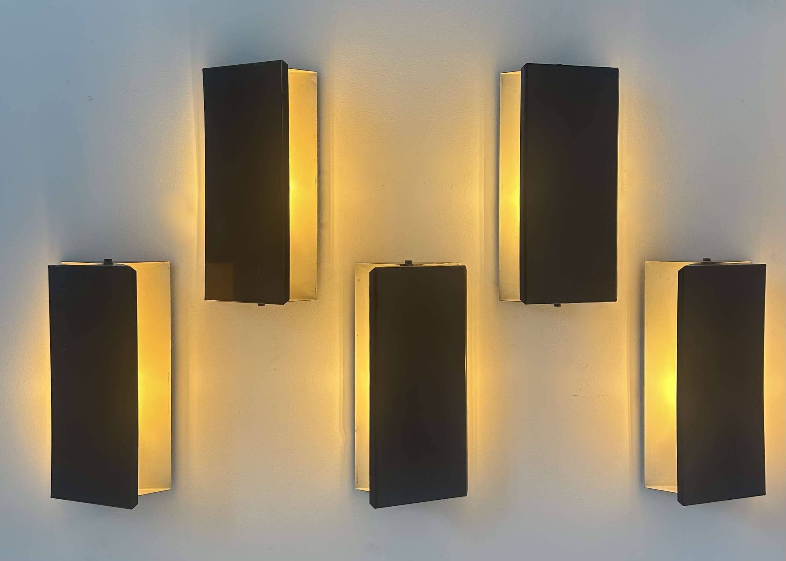 Set of 5 vintage shuttered wall lights, brown, France 1970