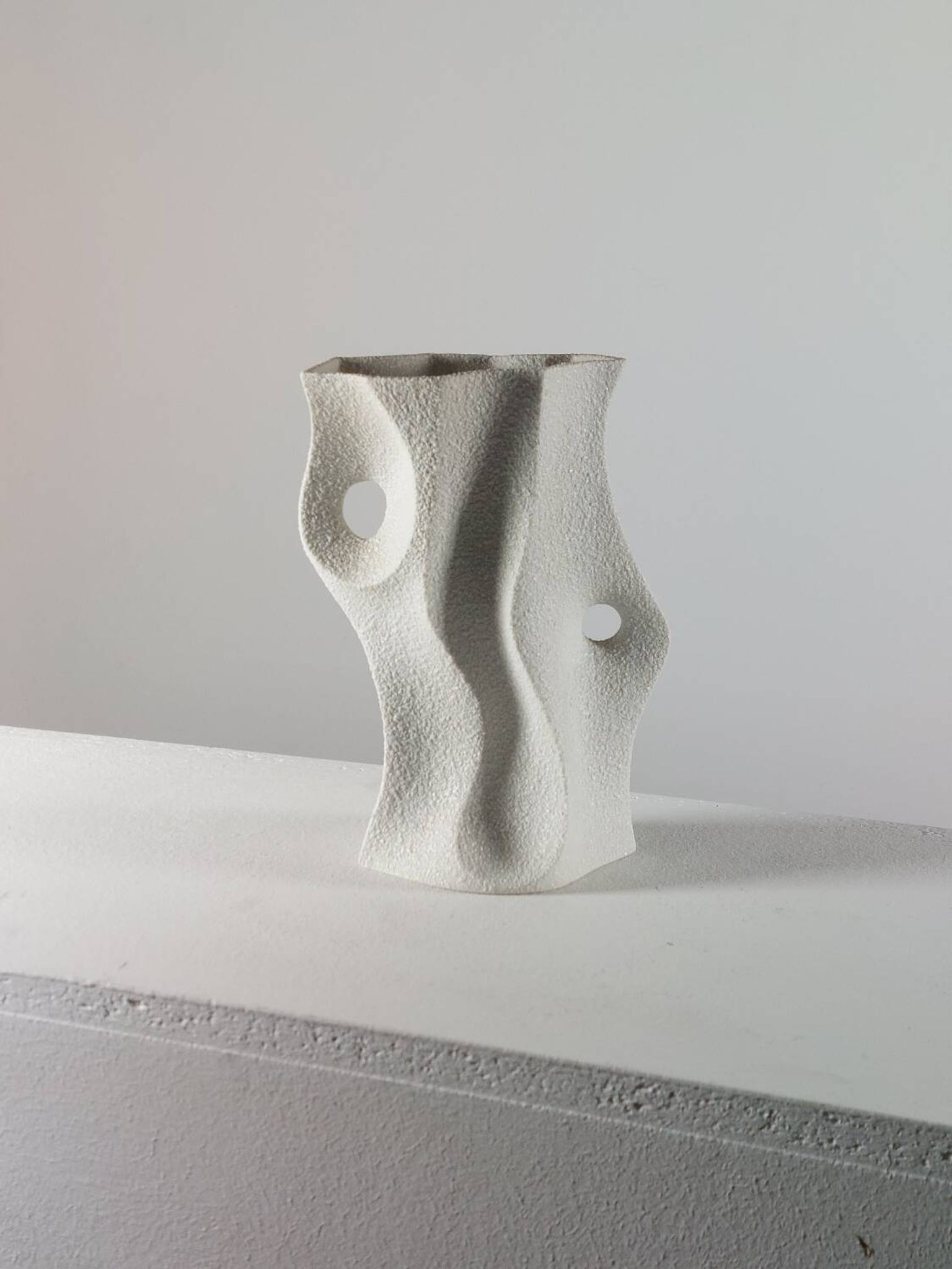 Vintage organic biscuit porcelain vase from the mid-century by Sgrafo Modern.