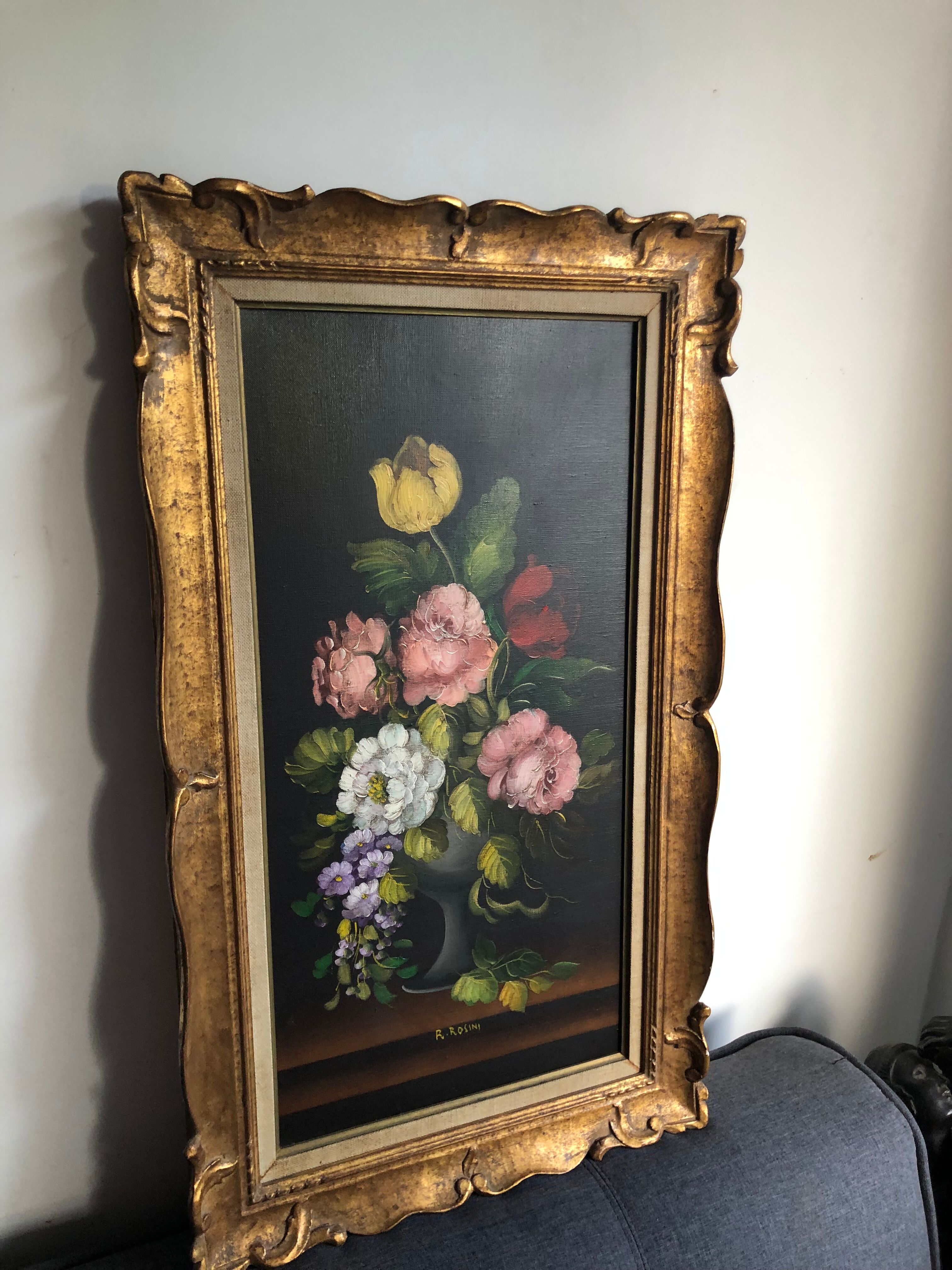 Oil on canvas painting of flowers