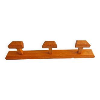 Old Art Deco wooden coat rack with 3 coat hooks Registered Model