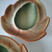 Pair of biomorphic bowls Salins France moss green, 1950s