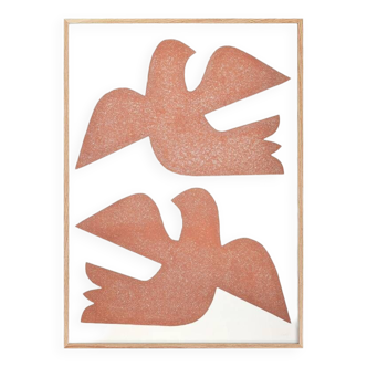 Grande peinture 50x70cm - birds - terracotta clair - signée Eawy